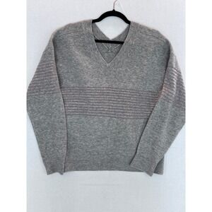 Democracy Oversize Beige V-Neck‎ Long Sleeve Pullover Sweater Gold Thread XL